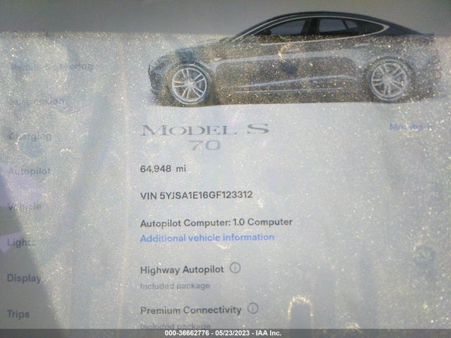 2016 TESLA MODEL S VIN: 5YJSA1E16GF123312
