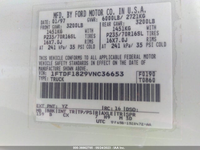 1997 FORD F-150 VIN: 1FTDF1829VNC36653