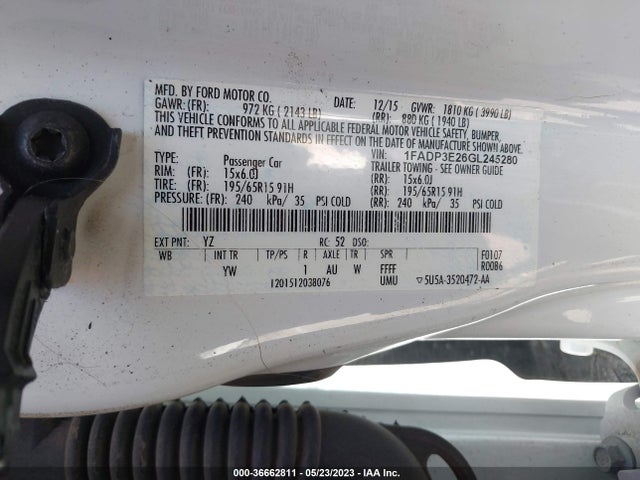 2016 FORD FOCUS S VIN: 1FADP3E26GL245280