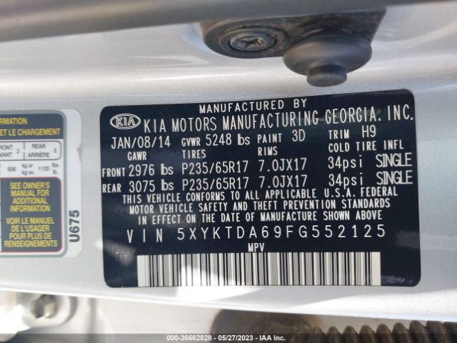 5XYKTDA69FG552125 KIA SORENTO LX