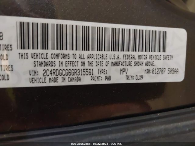 2C4RDGCG6GR315561 Dodge Grand Caravan Sxt Plus