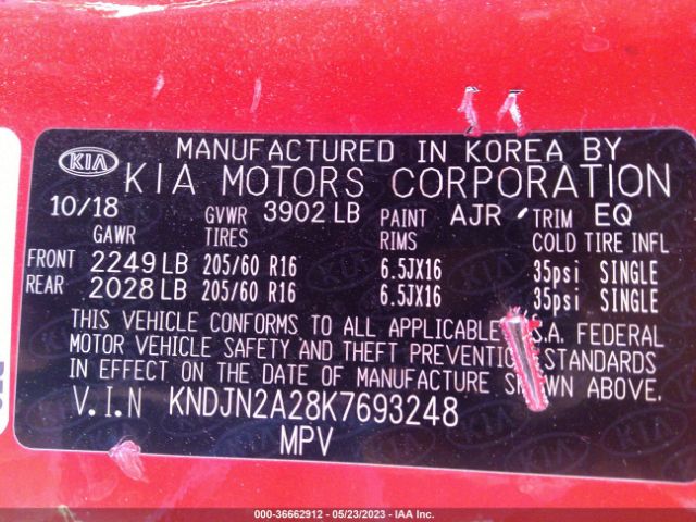 KNDJN2A28K7693248 KIA Soul Base
