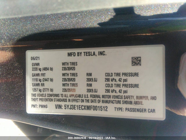 Tesla Model 3 Performance 2021 5YJ3E1ECXMF001512 Image 10