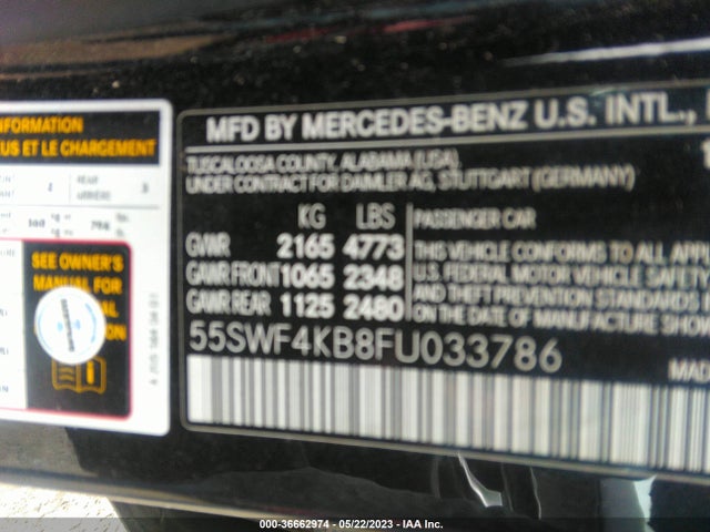 55SWF4KB8FU033786 Mercedes-Benz C-class C 300