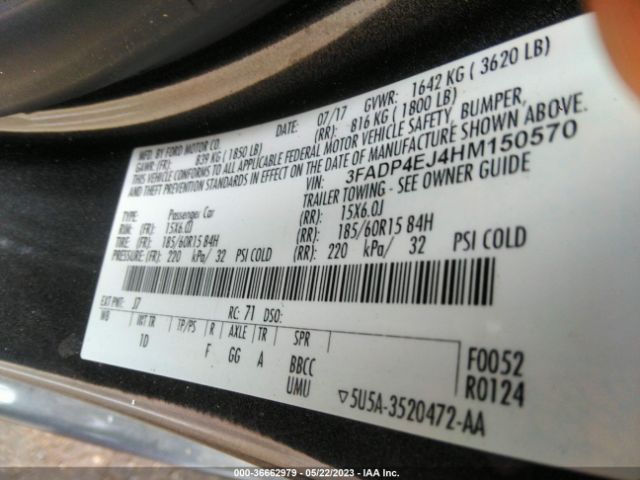 Ford FIESTA SE 2017 3FADP4EJ4HM150570 Image 10