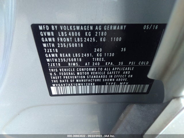 WVGAV7AX1GW612088 Volkswagen TIGUAN SE