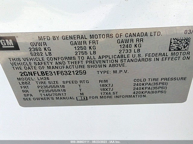 Chevrolet EQUINOX LT 2015 2GNFLBE31F6321259 Image 9
