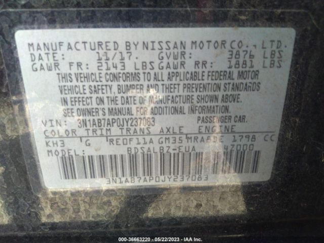 3N1AB7AP0JY237083 Nissan SENTRA S