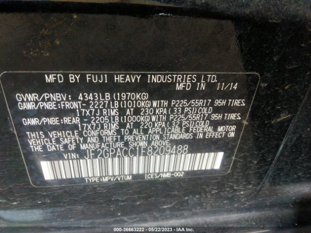 JF2GPACC1F8209488 Subaru Xv Crosstrek Premium
