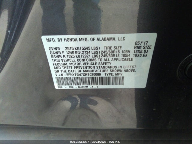Honda Pilot Ex-l 2017 5FNYF5H7XHB020009 Image 9