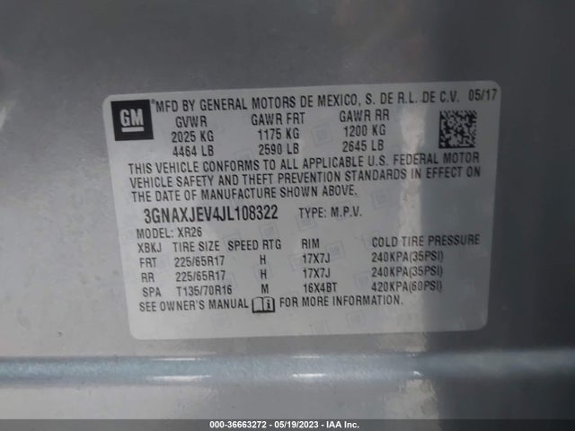 Chevrolet EQUINOX LT 2018 3GNAXJEV4JL108322 Image 9