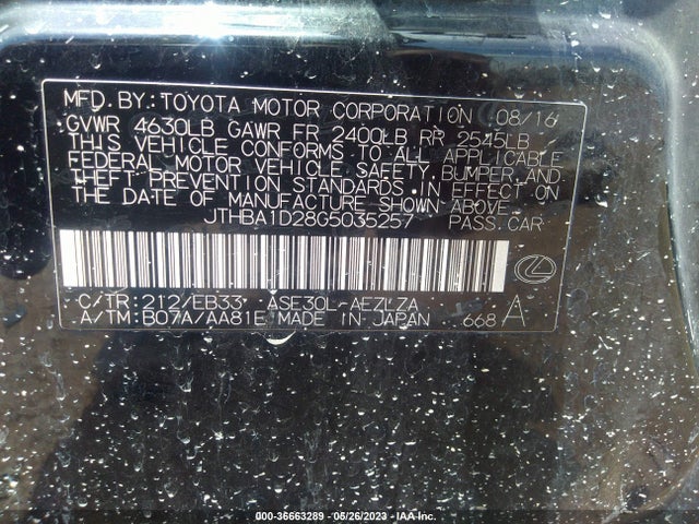 JTHBA1D28G5035257 Lexus IS 200T
