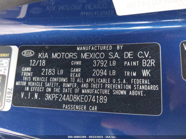 3KPF24AD8KE074189 KIA Forte Lxs