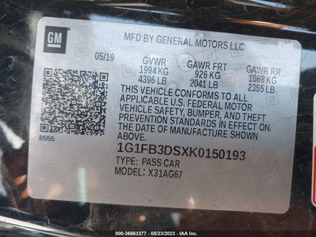 Chevrolet Camaro 1lt 2019 1G1FB3DSXK0150193 Image 9
