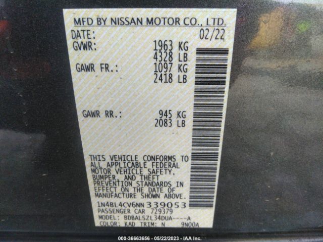 1N4BL4CV6NN339053 Nissan Altima 2.5 Sr