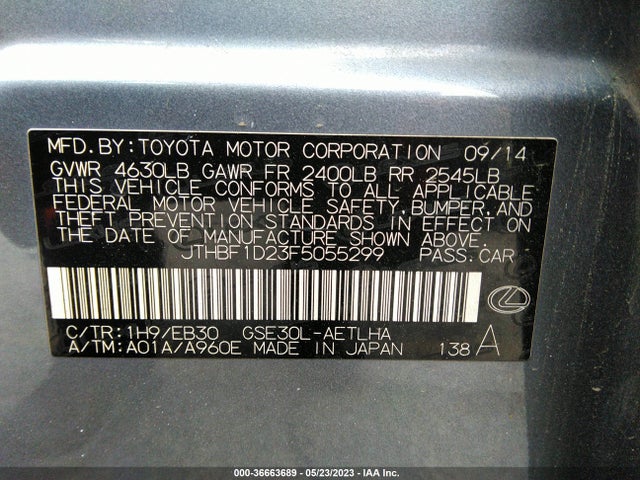 Lexus IS 250 2015 JTHBF1D23F5055299 Image 11