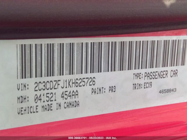 2C3CDZFJ1KH625726 Dodge Challenger R/t Scat Pack