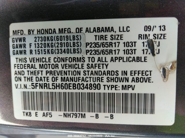Honda Odyssey Ex-l 2014 5FNRL5H60EB034890 Image 10