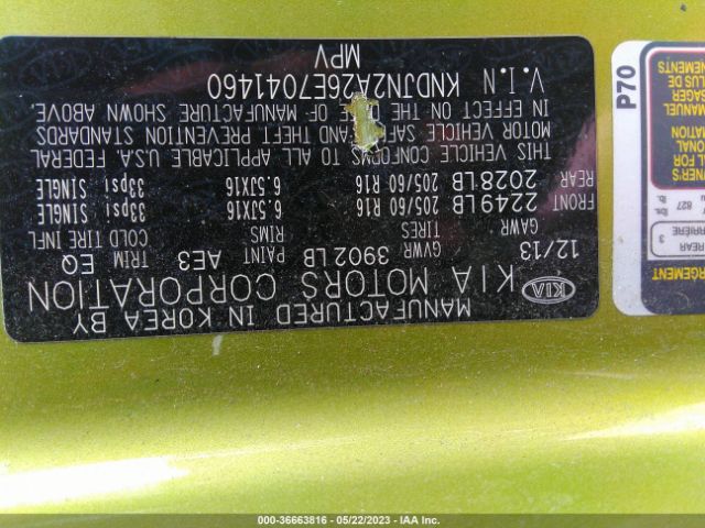 KNDJN2A26E7041460 KIA Soul Base