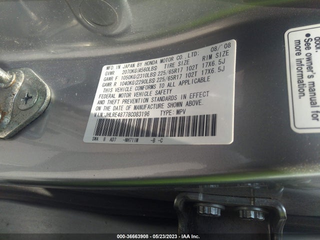 2008 HONDA CR-V EX-L VIN: JHLRE48778C083196