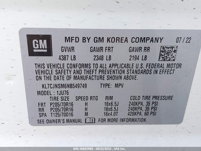 Chevrolet le2 2022 KL7CJNSM6NB549749 Image 25
