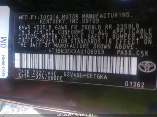 2010 TOYOTA CAMRY LE/SE/XLE VIN: 4T1BK3EKXAU106959
