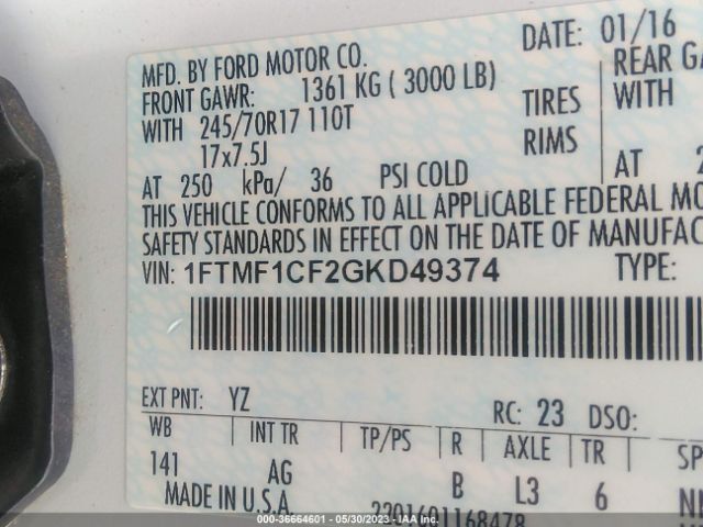 1FTMF1CF2GKD49374 Ford F-150 Xl/xlt