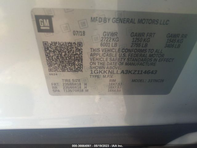 1GKKNLLA3KZ114643 GMC ACADIA SLE