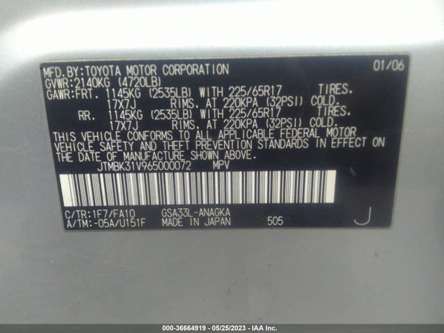 2006 TOYOTA RAV4 LIMITED VIN: JTMBK31V965000072