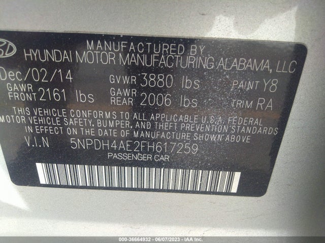 Hyundai ELANTRA SE 2015 5NPDH4AE2FH617259 Image 9