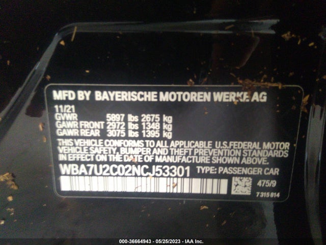 BMW 7 Series 750i Xdrive 2022 аукцион фото