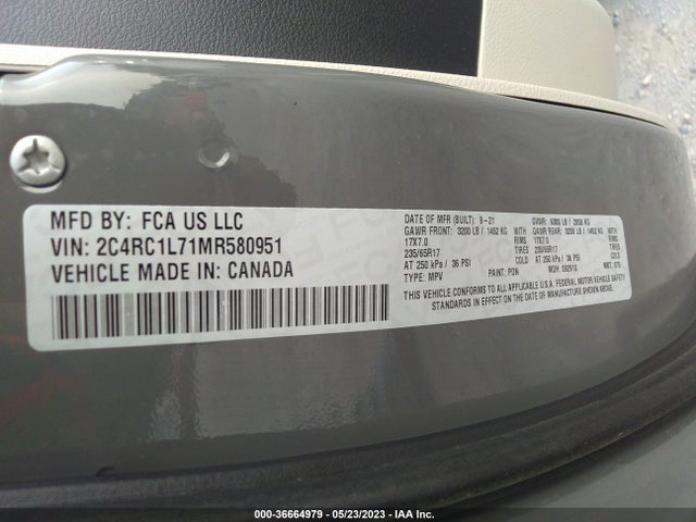 2021 CHRYSLER PACIFICA HYBRID TOURING L VIN: 2C4RC1L71MR580951