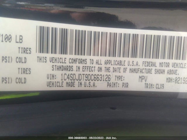 2013 DODGE DURANGO CREW VIN: 1C4SDJDT9DC663126