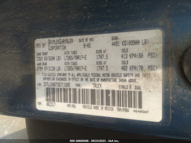 2003 DODGE RAM 3500 ST/SLT VIN: 3D7LU38673G711695