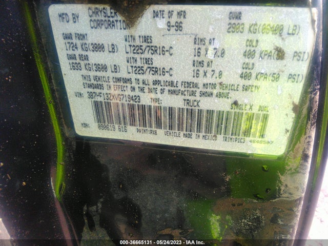 1997 DODGE RAM 1500 VIN: 3B7HF13ZXVG719423