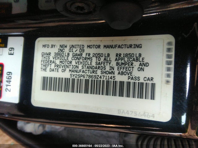 2009 PONTIAC VIBE W/1SA VIN: 5Y2SP67869Z471145