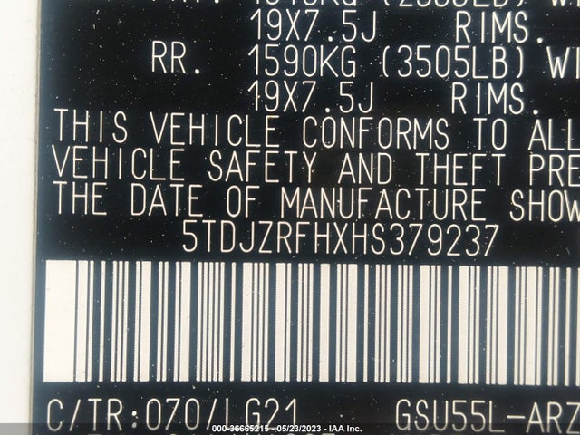 Toyota Highlander Xle/se 2017 5TDJZRFHXHS379237 Image 9
