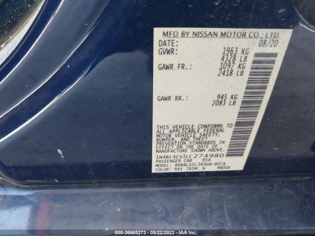 1N4BL4CV3LC274980 Nissan Altima Sr Fwd
