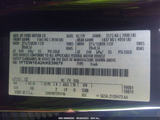 1FTEW1E42KKE39679 Ford F-150 Xl/xlt/lariat