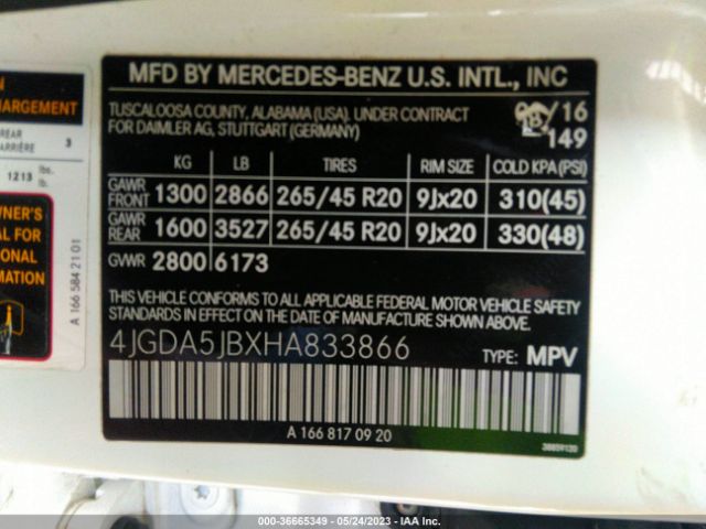 4JGDA5JBXHA833866 Mercedes-Benz Gle Gle 350