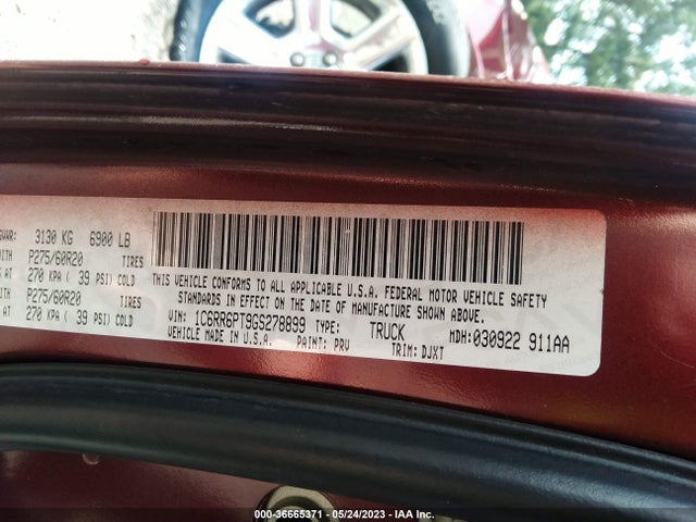 2016 RAM 1500 LONGHORN VIN: 1C6RR6PT9GS278899