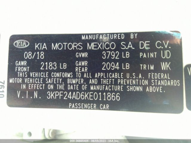 3KPF24AD6KE011866 KIA Forte Lxs