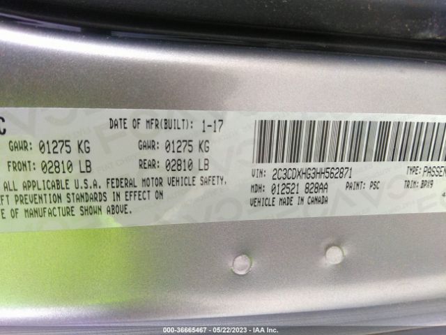 2C3CDXHG3HH562871 Dodge Charger Sxt Rwd