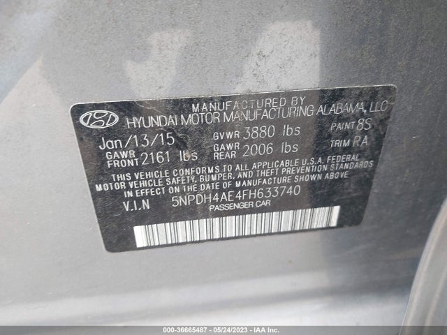 Hyundai ELANTRA SE 2015 5NPDH4AE4FH633740 Image 9