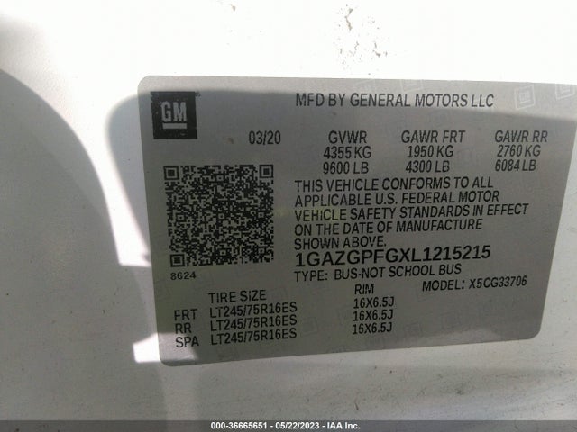 Chevrolet Express Passenger Lt 2020 1GAZGPFGXL1215215 Image 9