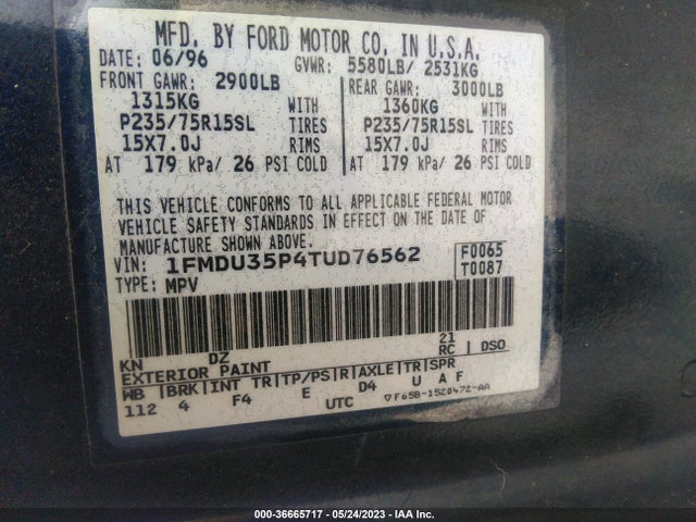 1996 FORD EXPLORER VIN: 1FMDU35P4TUD76562