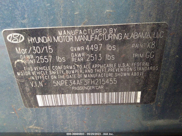 2015 HYUNDAI SONATA 2.4L SPORT VIN: 5NPE34AF3FH215455