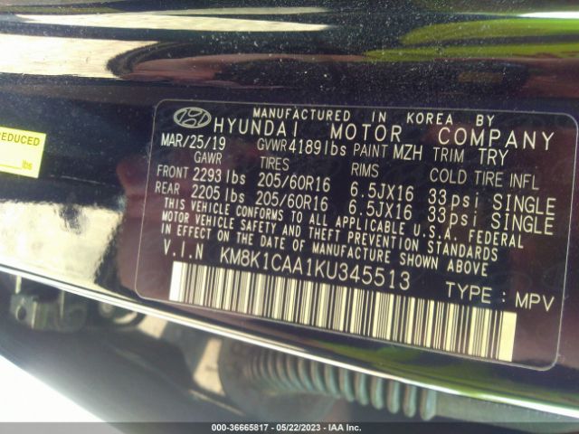 KM8K1CAA1KU345513 Hyundai Kona Se