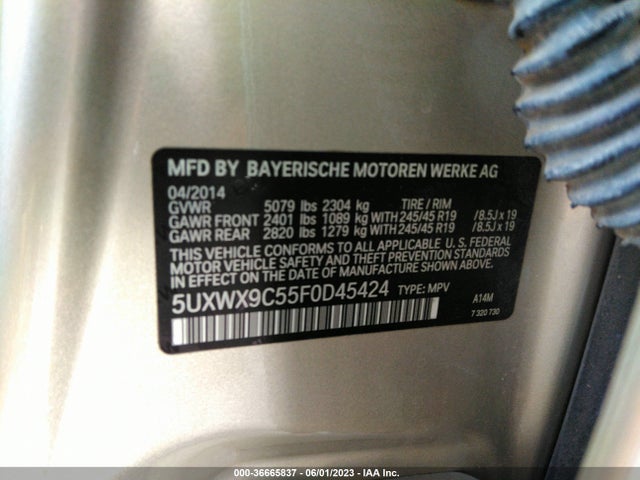 BMW X3 Xdrive28i 2015 5UXWX9C55F0D45424 Image 9