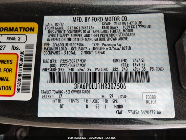 3FA6P0LU1HR307506 Ford Fusion Hybrid Se